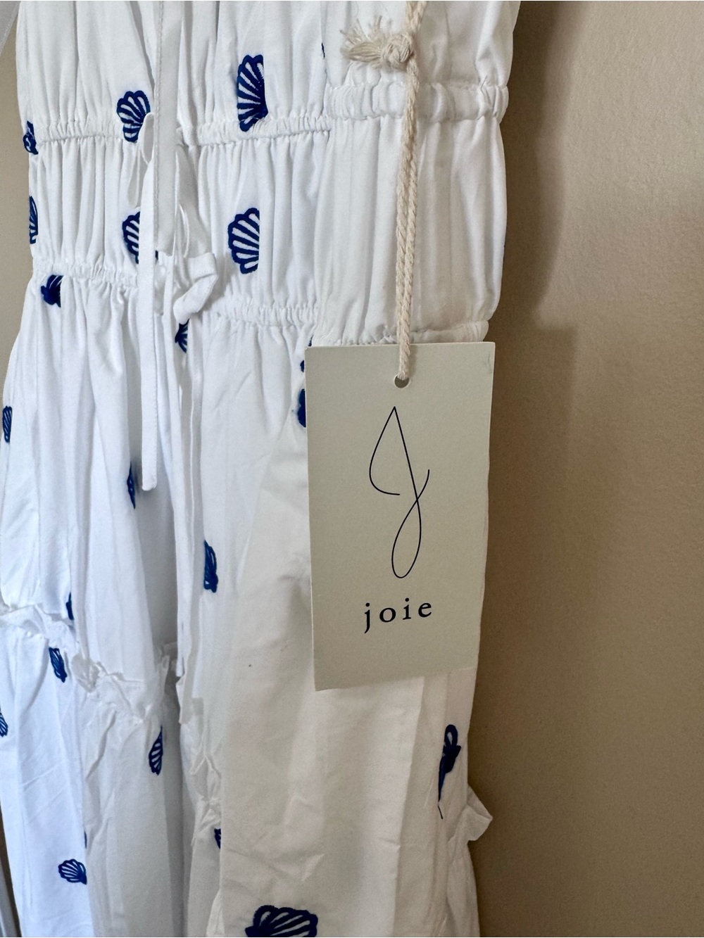 Joie White Midi Dress with Blue Shell Motif - Picture 2 of 10